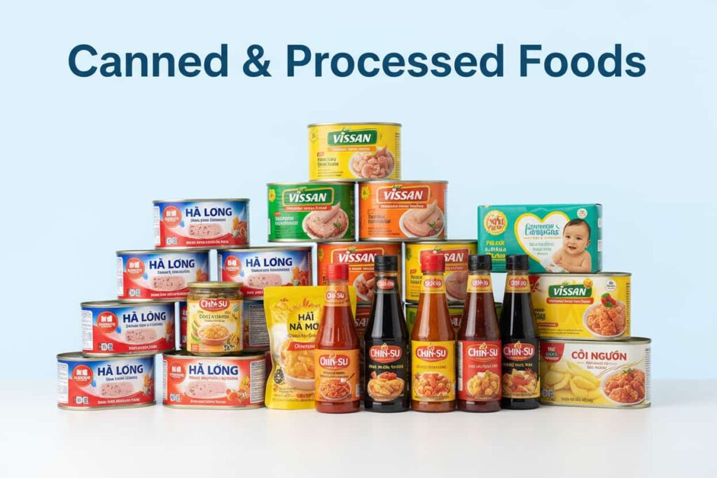 Popular FMCG food items in Vietnam including sauces, instant noodles, and condiments - Vico Trading